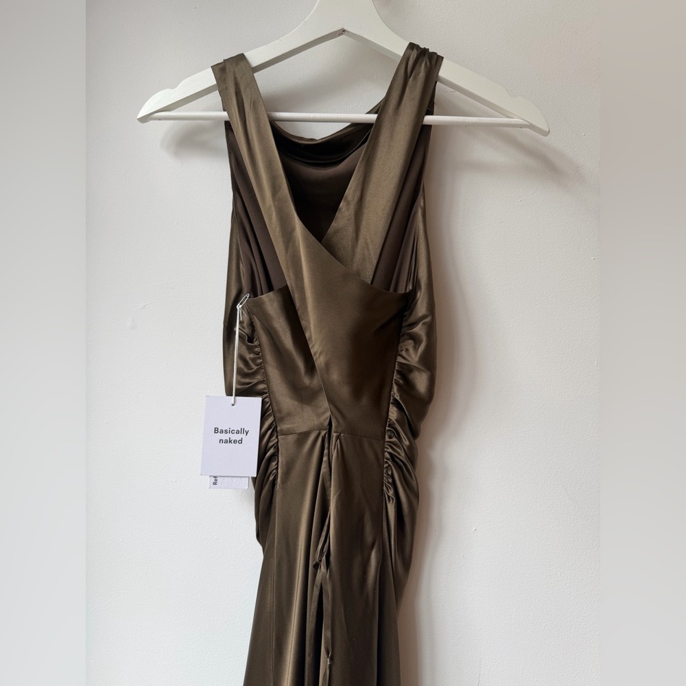 NEW NWT Reformation Morel Brown Anaiis Silk Dress High Neck Open Back Maxi - Picture 8 of 12